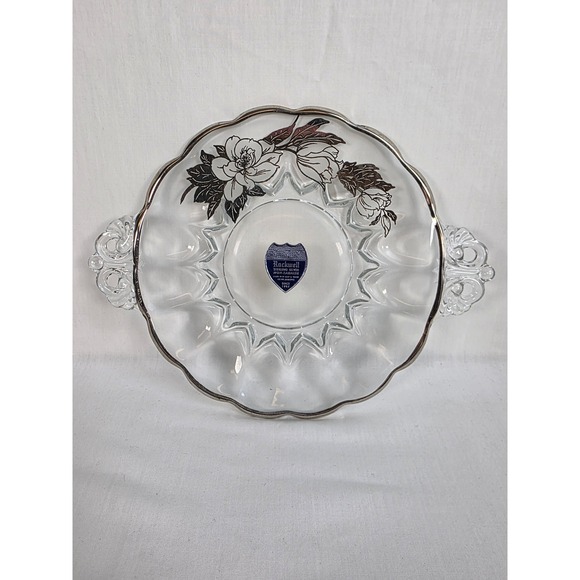 Rockwell Other - Rockwell Sterling Silver Non-Tarnish 8 Inch Glass Plate‎ Floral Design Handles